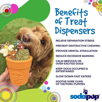 Flower Pot Durable Rubber Treat Dispenser & Enrichment: Blue