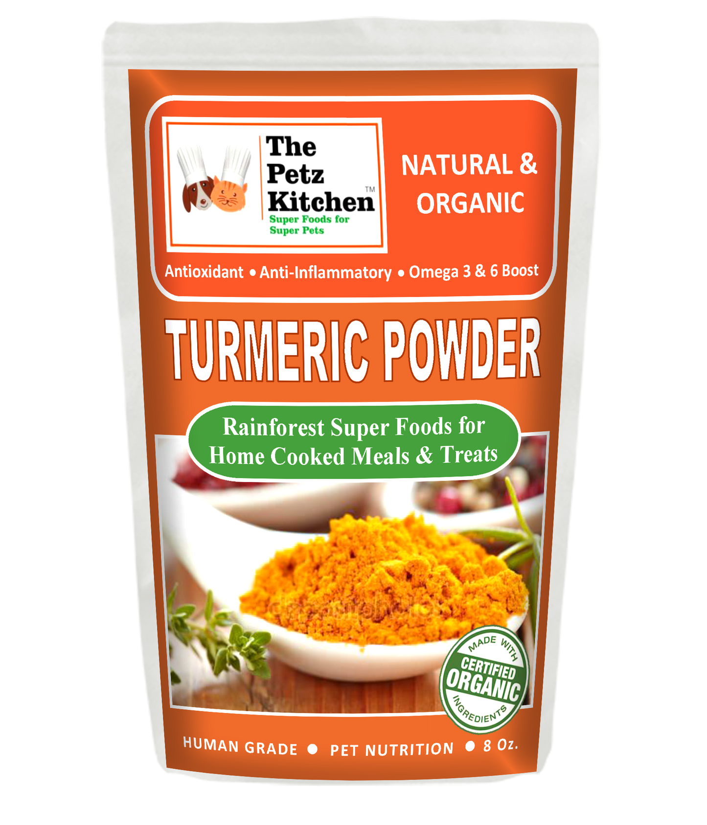 Turmeric Curcuma - Antioxidant Joint & Inflammation Support* the Petz Kitchen™ - Organic & Human Grade Ingredients for Home Prepared Meals & Treats: 2 Oz. Organic Turmeric/96% Curcuma Powder Shaker