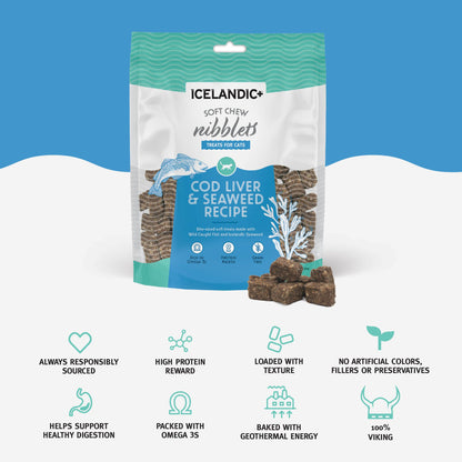 Icelandic+ Soft Chew Nibblets Cod Liver & Seaweed Cat Treats