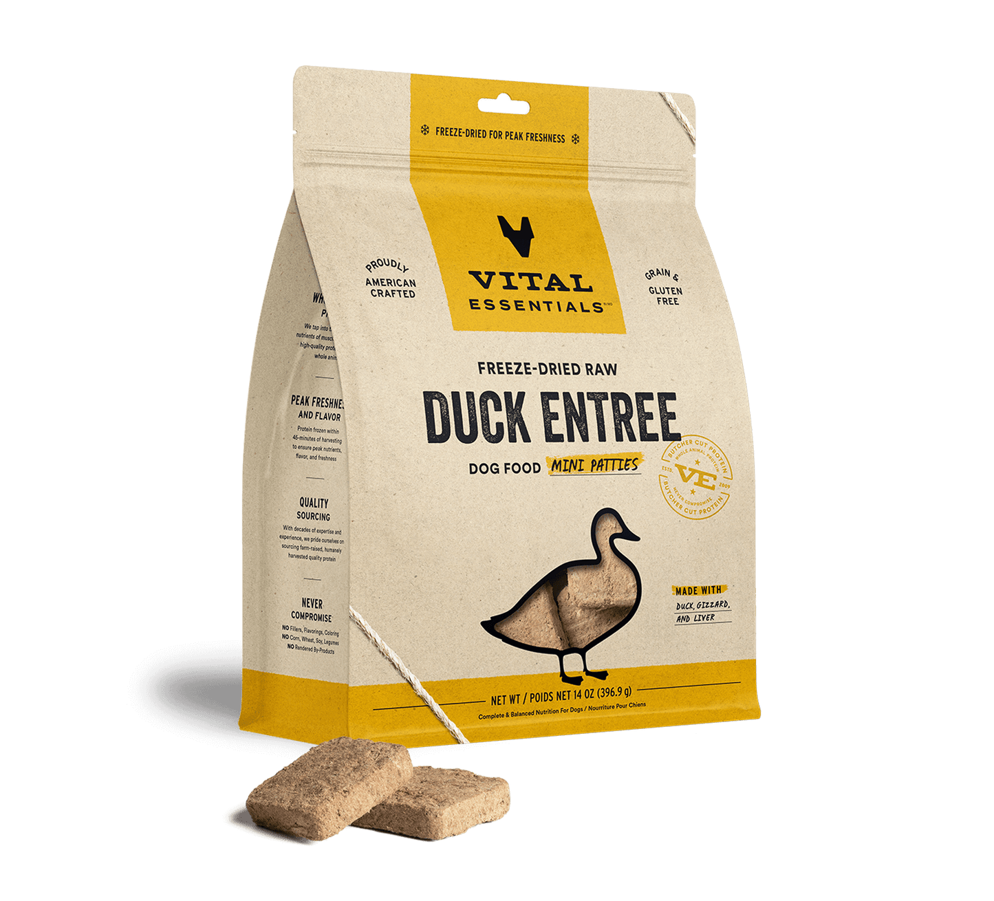 Vital Essentials Raw Duck FD Dog Food Mini Patties 14 oz