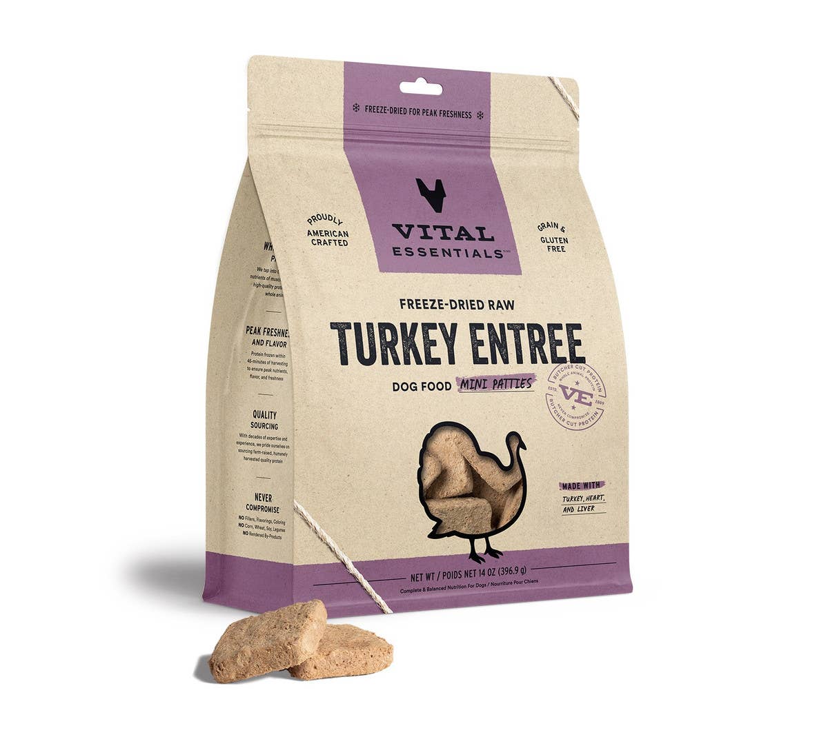 Vital Essentials Raw Turkey FD Dog Food Mini Patties 14 oz