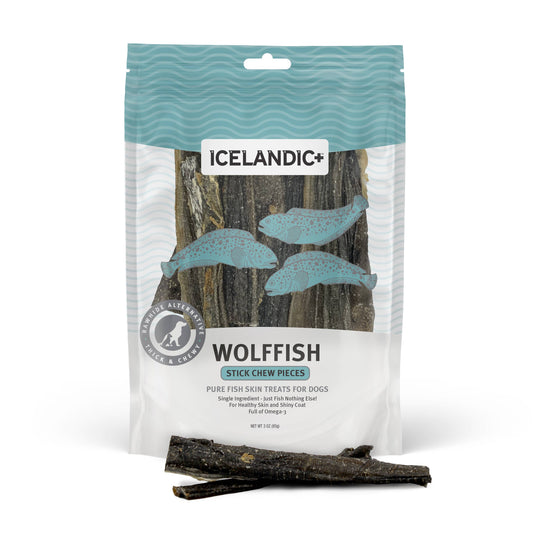 Icelandic+ Wolffish Stick & Pieces Fish Skin Chew Dog Treat: 3.0-oz Bag