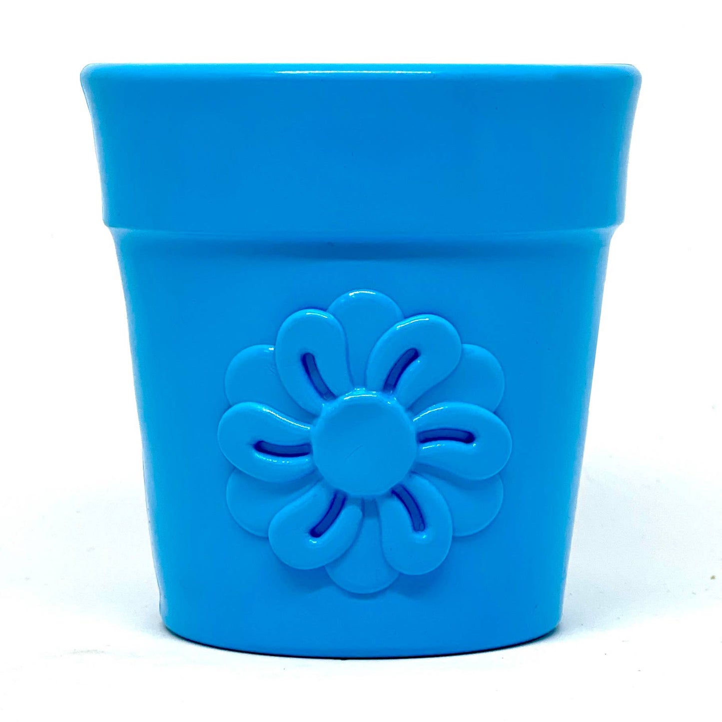 Flower Pot Durable Rubber Treat Dispenser & Enrichment: Blue