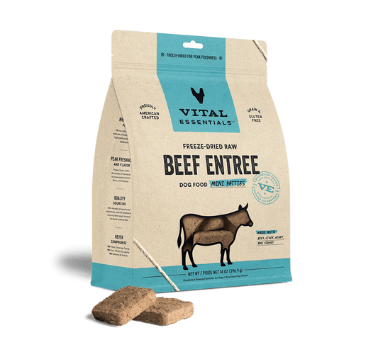 Vital Essentials Raw Beef FD Dog Food Mini Patties 14 oz